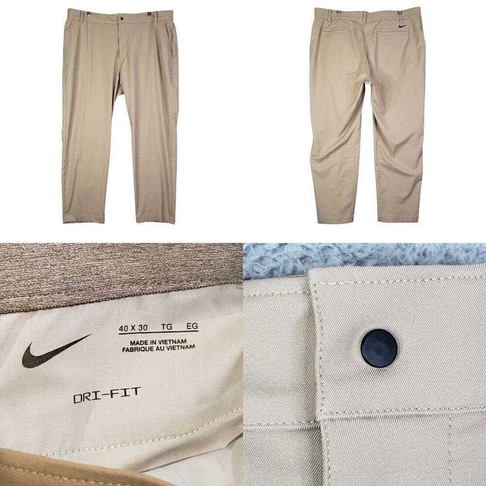 Nike Golf Pants Men's Size 40X30 Khaki Tan Flat Front Chino Stretch Modern